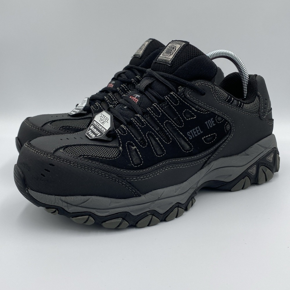 Skechers Work Relaxed Fit Cankton ST Men's 8 Black Steel Toe Shoes Memory Foam